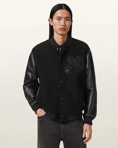 Allsaints Leather Holloway Bomber Jacket In Black