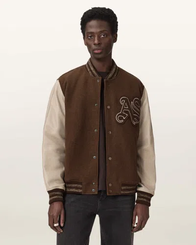 Allsaints Leather Holloway Bomber Jacket In Brown