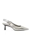 Allsaints Idiya Metallic Leather Slingback Heels In Gray