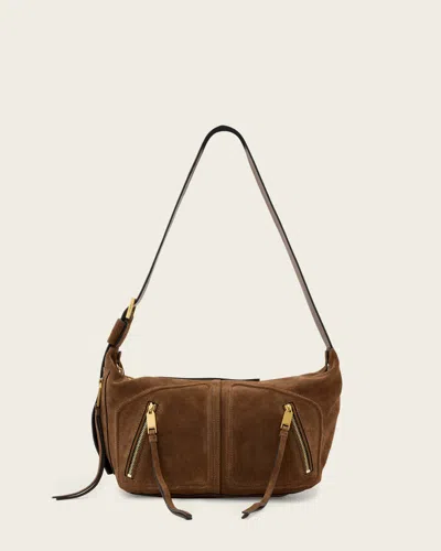 Allsaints Leather Jean Rey Suede Shoulder Bag In Brown