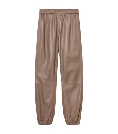 Allsaints Leather Jen Sweatpants In Brown