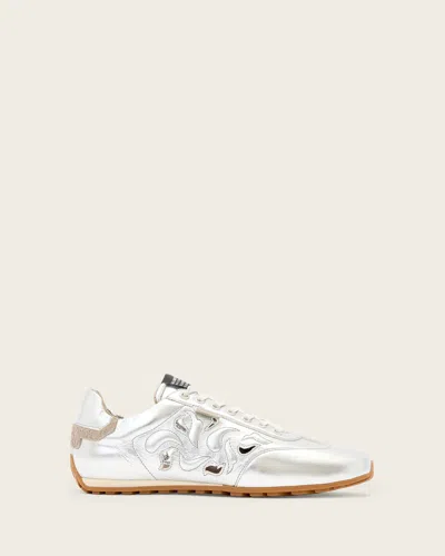 Allsaints Leather Liam Western Trainers In Silver