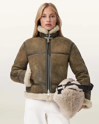Allsaints Leather Lorel Vintage Merino Jacket In Green