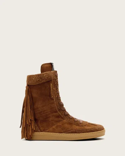 Allsaints Leather Louise Suede Fringe Trainers In Brown