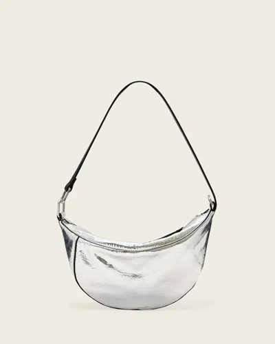 Allsaints Leather Luna Metallic Leather Shoulder Bag In Silver