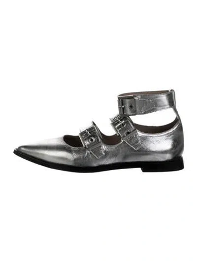 Pre-owned Allsaints Leather Mary Jane Flats In Silver