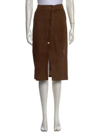 Pre-owned Allsaints Leather Midi Length Skirt In Brown