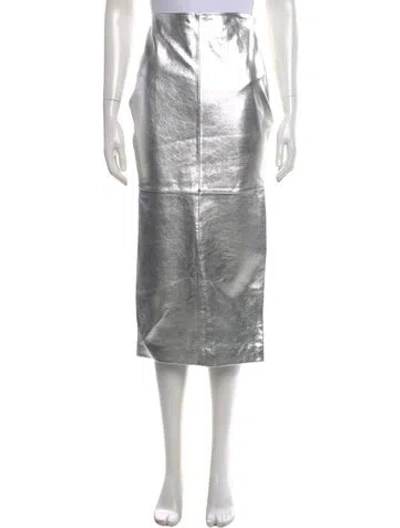 Pre-owned Allsaints Leather Midi Length Skirt In Silver