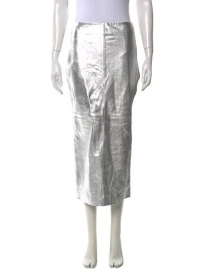 Pre-owned Allsaints Leather Midi Length Skirt W/ Tags In Silver