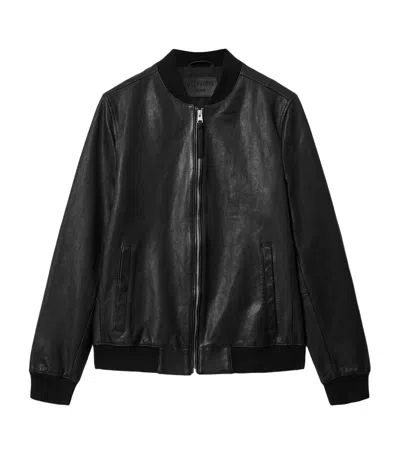 Allsaints Leather Morten Bomber Jacket In Black