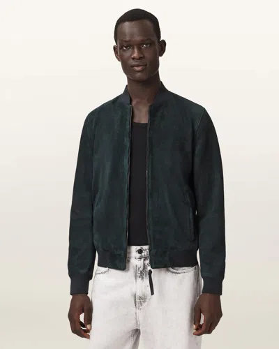 Allsaints Leather Morton Relaxed Fit Suede Bomber Jacket In Blue