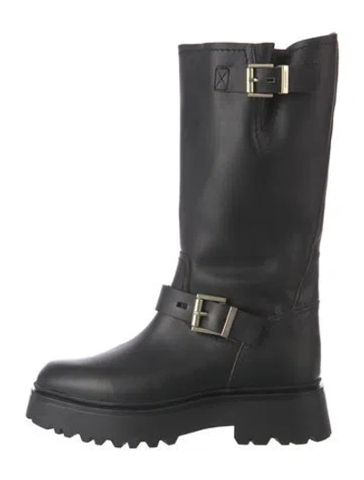 Pre-owned Allsaints Leather Moto Boots In Black