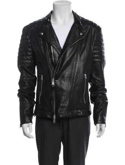 Pre-owned Allsaints Leather Moto Jacket In Blue