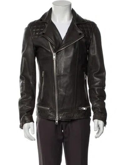 Pre-owned Allsaints Leather Moto Jacket In Brown