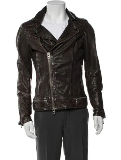 Pre-owned Allsaints Leather Moto Jacket In Brown