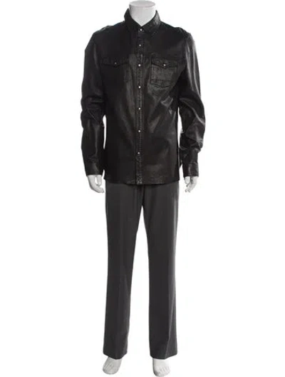 Pre-owned Allsaints Leather Moto Jacket In Gray