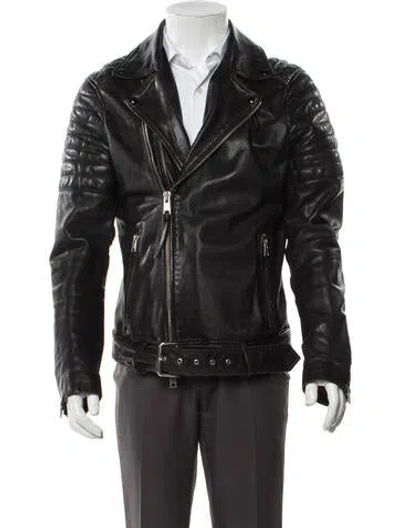 Pre-owned Allsaints Leather Moto Jacket In Gray