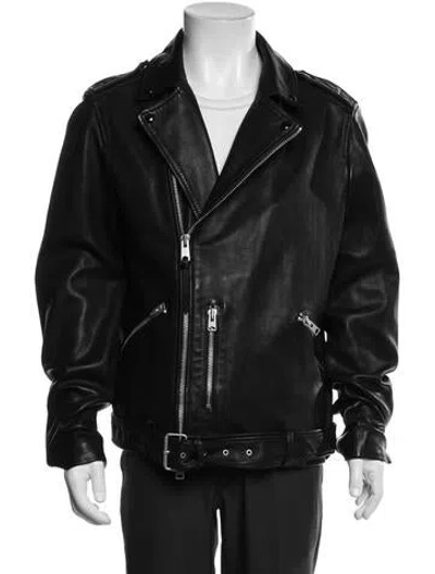 Pre-owned Allsaints Leather Moto Jacket In Gray