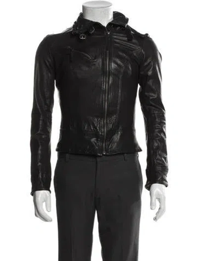 Pre-owned Allsaints Leather Moto Jacket In Gray