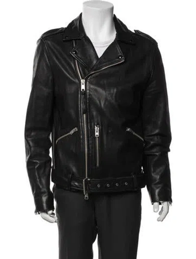 Pre-owned Allsaints Leather Moto Jacket In Gray
