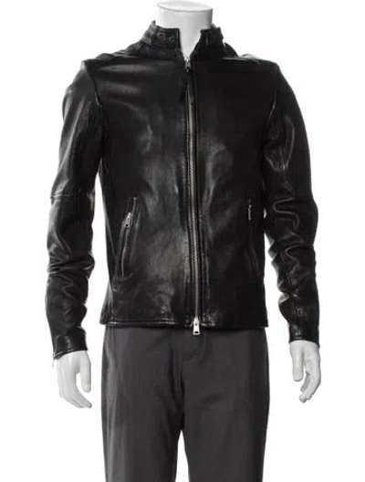 Pre-owned Allsaints Leather Moto Jacket In Gray