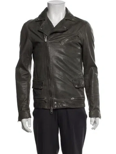 Pre-owned Allsaints Leather Moto Jacket In Green