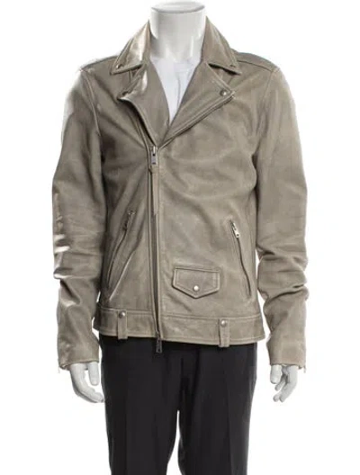 Pre-owned Allsaints Leather Moto Jacket In Grey
