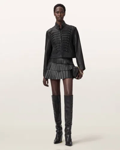 Allsaints Leather Nara Leather Pleated Mini Skirt In Black
