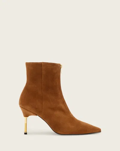 Allsaints Leather Natasha Pointed Zip Up Suede Boots In Neutral