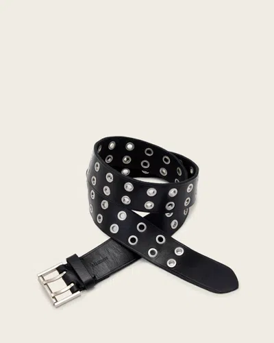 Allsaints Leather Nyla Double Eyelet Leather Belt In Black