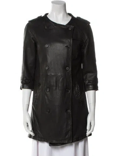 Pre-owned Allsaints Leather Peacoat In Black