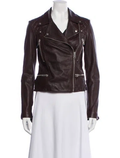 Pre-owned Allsaints Leather Peacoat In Burgundy