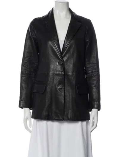 Pre-owned Allsaints Leather Peacoat In Gray