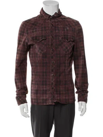 Pre-owned Allsaints Leather Plaid Print Trucker Jacket In Multi