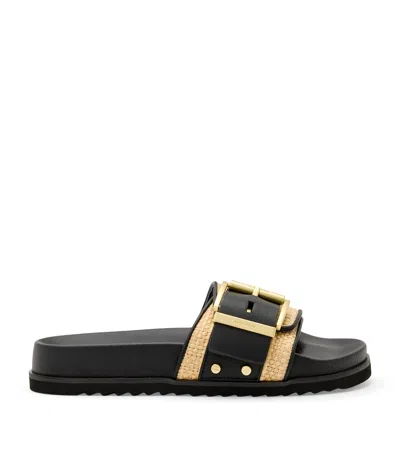 ALLSAINTS LEATHER-RAFFIA ELLIE SLIDES