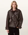 Allsaints Leather Reed Cropped Leather Trench In Brown