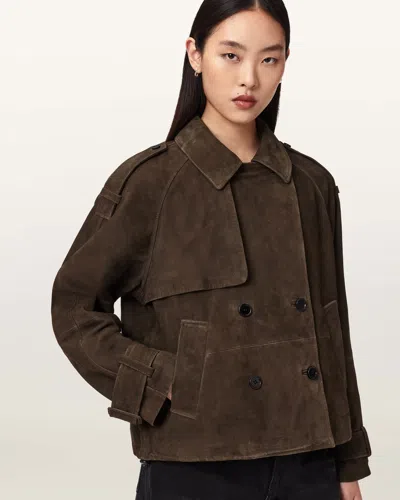 Allsaints Leather Reya Cropped Suede Mac In Brown