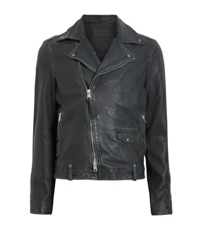 Allsaints Rosser Cropped Leather Biker Jacket In Black/grey