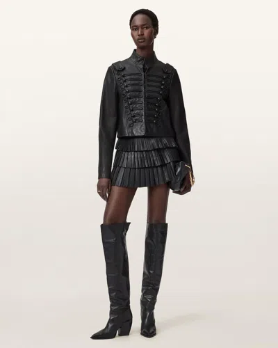 Allsaints Leather Rummy Cropped Leather Jacket In Black