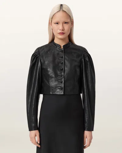 Allsaints Leather Sadie Cropped Leather Jacket In Brown