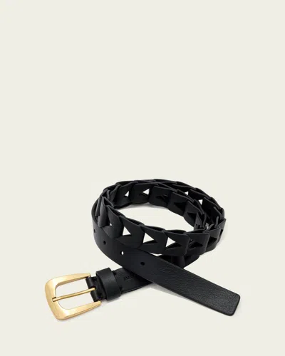 Allsaints Leather Sage Cut Out Leather Belt In Gold