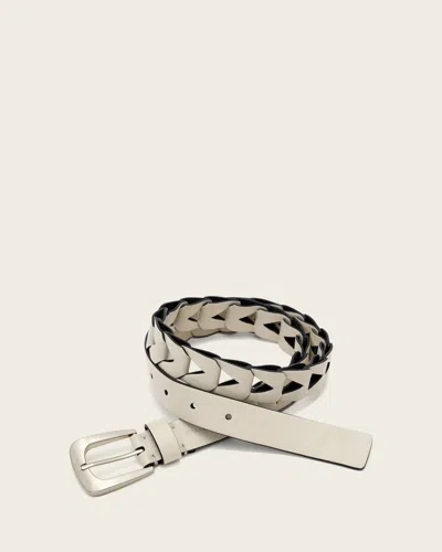 Allsaints Leather Sage Cut Out Leather Belt In White