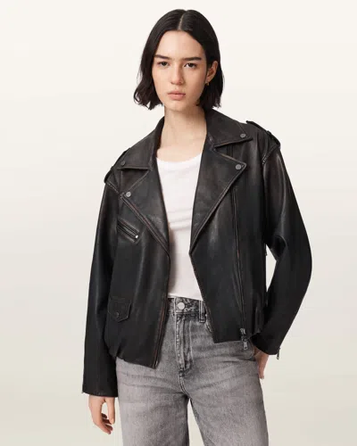 Allsaints Leather Samina Relaxed Fit Leather Biker Jacket In Black