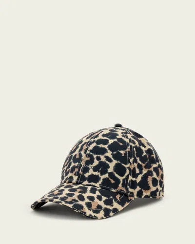 Allsaints Leather Silesa Leopard Print Baseball Cap In Multi
