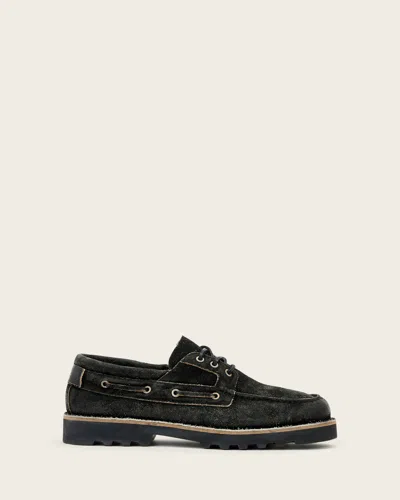 Allsaints Leather Skiff Leather Boat Shoe In Gray