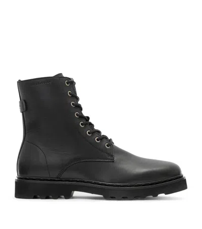 Allsaints Leather Skiff Military Boots In Black