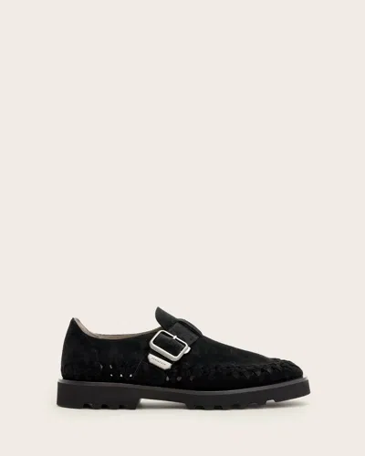 Allsaints Leather Skiff Suede Buckle Sandal In Black