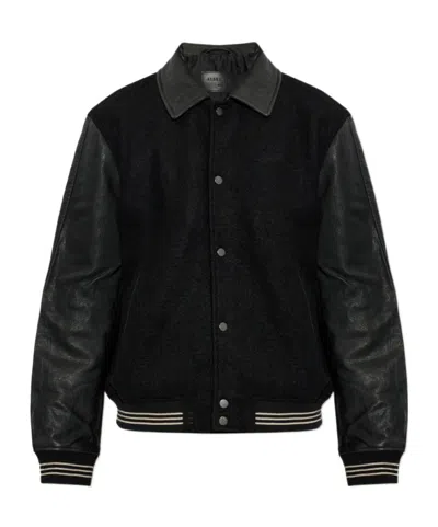 Allsaints Leather Sleeve Varsity Jacket In Black