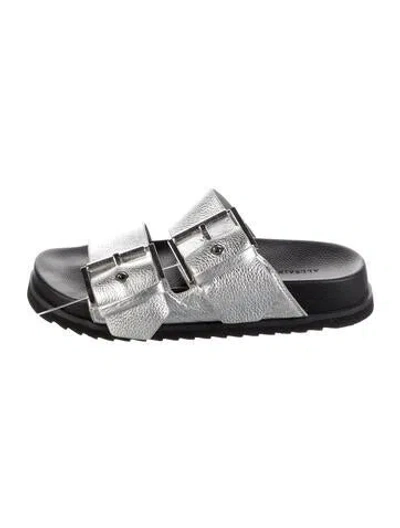 Pre-owned Allsaints Leather Slides In Silver