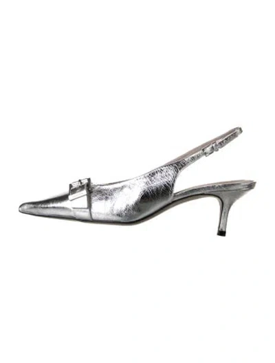Pre-owned Allsaints Leather Slingback Pumps In Metallic/silver